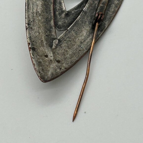 Vintage Eye-Shaped Silver-Tone Brooch With Black acrylic "Evil Eye" Cabochon For - Picture 10 of 16